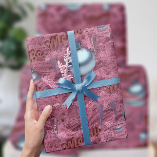 Papier Cadeau Arbre de Noël Rose Motif Fêtes de fin d'année