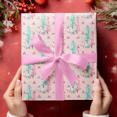 Papier Cadeau Arbre de Noël rose Motif Vacances Turquoises