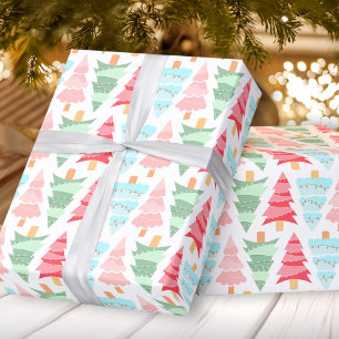 Papier Cadeau Arbre de Noël rose pastel