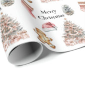 Papier Cadeau Arbre de Noël rose Rose (Coin rond)