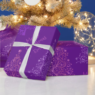 Papier Cadeau Arbre de Noël rose violet Motif avec nom