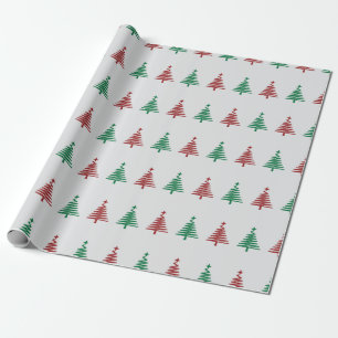 Papier Cadeau Arbre de Noël rouge et vert Cadeau Gris sans coutu