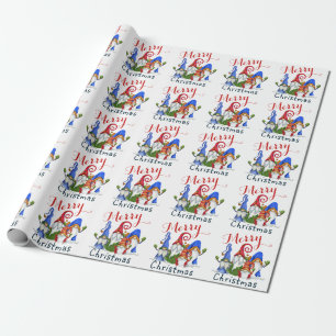 Papier Cadeau Arbre de Noël Rouge Gnomes Aquarelle Vacances
