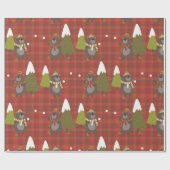 Papier Cadeau Arbre de Noël rouge rustique et cadeau d'ours (Plat)