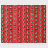 Papier Cadeau Arbre de Noël Rouge Vert Pixel Art Fun Geeky (Plat)