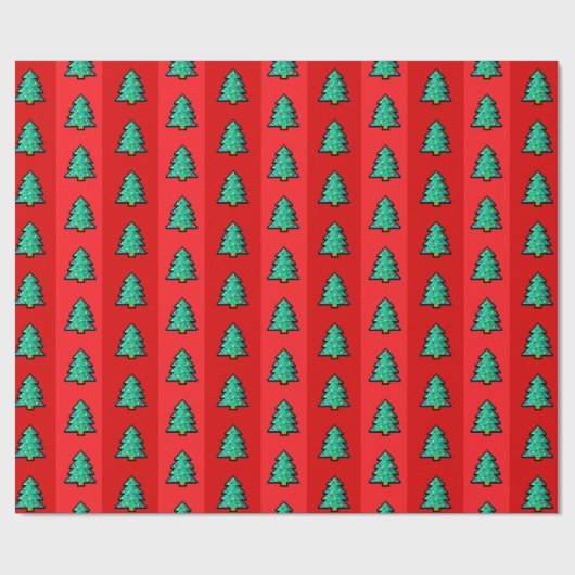 Papier Cadeau Arbre de Noël Rouge Vert Pixel Art Fun Geeky (Plat)