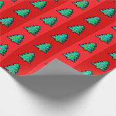 Papier Cadeau Arbre de Noël Rouge Vert Pixel Art Fun Geeky (Coin)
