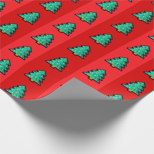Papier Cadeau Arbre de Noël Rouge Vert Pixel Art Fun Geeky (Coin)