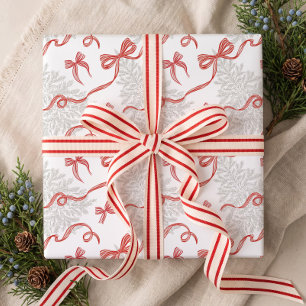 Papier Cadeau Arbre de Noël ruban à nœud rouge aquarelle élégant