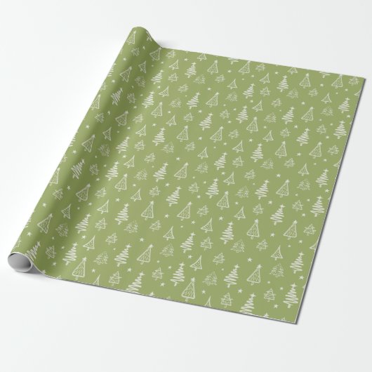 Papier Cadeau Arbre de Noël rustique d'hiver et vert neigeux (Déroulé)