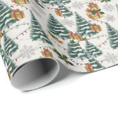 Papier Cadeau Arbre de Noël rustique vert et beige (Coin rond)