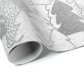 Papier Cadeau Arbre de Noël Silver Grey Fancy Parties scintillan (Coin rond)