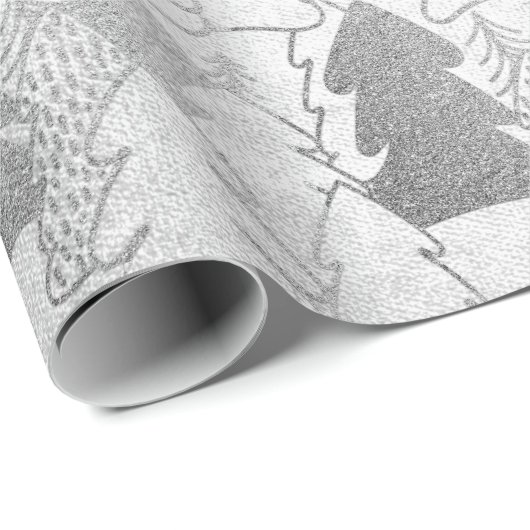 Papier Cadeau Arbre de Noël Silver Grey Fancy Parties scintillan (Coin rond)