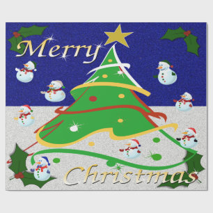 Papier Cadeau Arbre de Noël & Snowmen -
