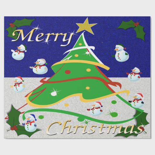 Papier Cadeau Arbre de Noël & Snowmen - (Plat)