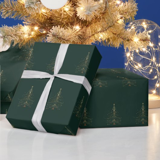 Papier Cadeau Arbre de Noël stylisé en or sur Arrière - plan fon (Vacances)