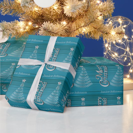 Papier Cadeau Arbre de Noël Turquoise et Argent (Vacances)