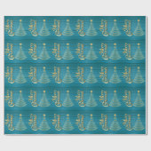 Papier Cadeau Arbre de Noël Turquoise Stripes et Gold Scribble (Plat)