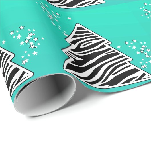 Papier Cadeau Arbre de Noël Turquoise Zebra (Coin rond)