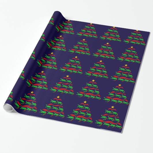 Papier Cadeau Arbre de Noël unique d'art d'alligator d'amusement (Déroulé)