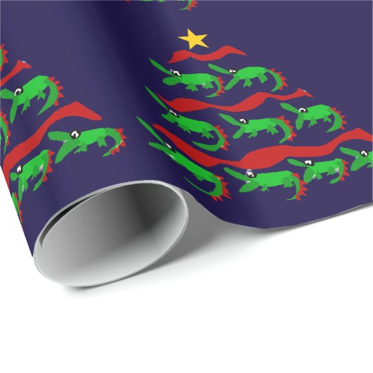 Papier Cadeau Arbre de Noël unique d'art d'alligator d'amusement (Coin rond)