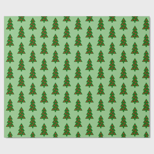 Papier Cadeau Arbre de Noël Vert Avec Coeurs Rouges Simple (Plat)