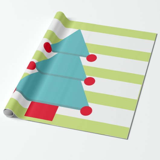 Papier Cadeau Arbre de Noël Vert Blanc (Déroulé)
