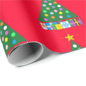 Papier Cadeau Arbre de Noël vert en rouge : (Coin rond)