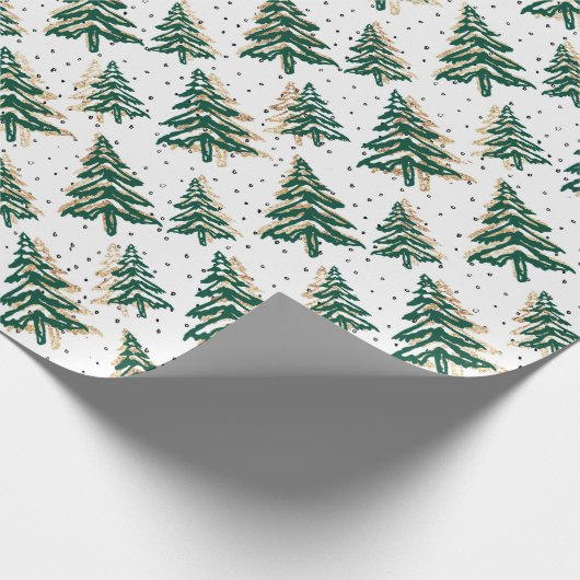 Papier Cadeau Arbre de Noël vert et Motif des Parties scintillan (Coin)