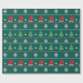 Papier Cadeau Arbre de Noël Vert moderne rouge et blanc motif (Plat)