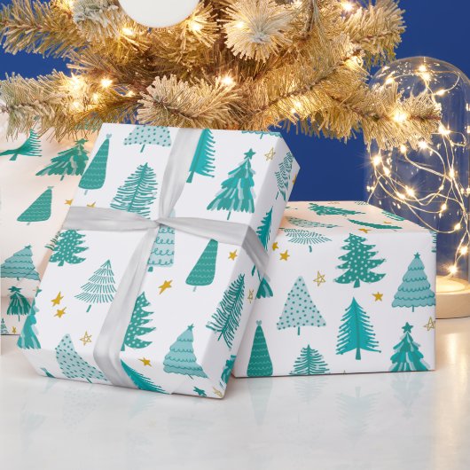 Papier Cadeau Arbre de Noël vert Motif de forêt d'hiver (Vacances)
