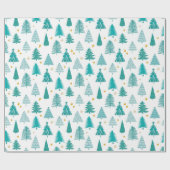 Papier Cadeau Arbre de Noël vert Motif de forêt d'hiver (Plat)