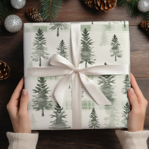 Papier Cadeau Arbre de Noël vert Sage