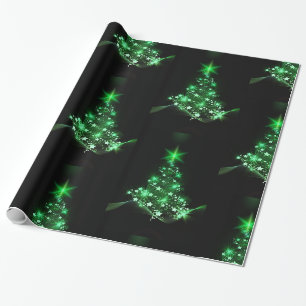 Papier Cadeau Arbre de Noël vert sur le noir