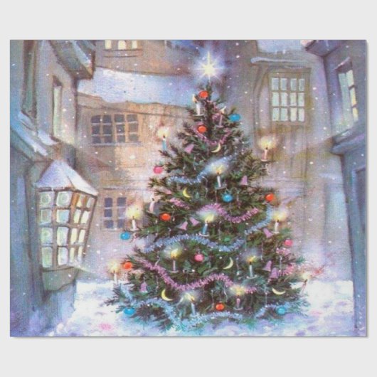 Papier Cadeau Arbre de Noël Vintage (Plat)