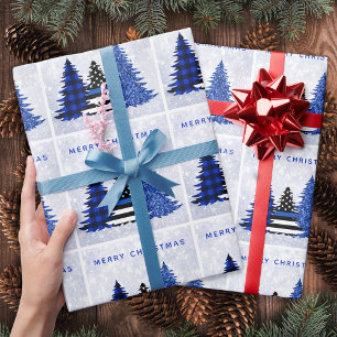 Papier Cadeau Arbre de Parties scintillant Plaid de la ligne ble