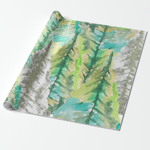 Papier Cadeau Arbre de pin aquarelle couleur artistique pastel