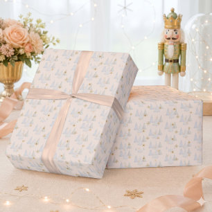 Papier Cadeau Arbre de pin aquarelle flocon de neige Noël hiver