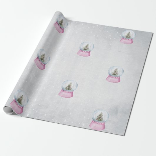 Papier Cadeau Arbre de pin aquarelle,Globe (Déroulé)