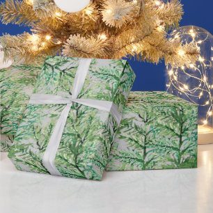 Papier Cadeau Arbre de pin d'hiver aquarelle peinte à la main