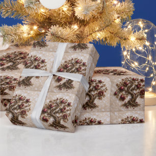 Papier Cadeau Arbre de Vie avec Grenades   Art en Relief 3D