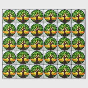 Papier Cadeau Arbre de Vie en Verre Coloré