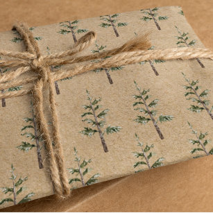 Papier Cadeau Arbre d'eau vert de pin d'hiver Kraft