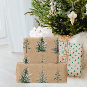 Papier Cadeau Arbre d'eau vert de pin d'hiver Kraft