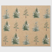 Papier Cadeau Arbre d'eau vert de pin d'hiver Kraft (Plat)