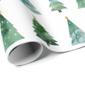 Papier Cadeau Arbre d'hiver Festif blanc vert (Coin rond)
