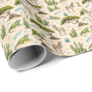 Papier Cadeau Arbre divi d'Aruba, âne, iguane, cactus