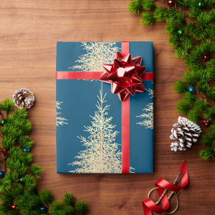 Papier Cadeau Arbre doré et bleu motif élégant d'hiver