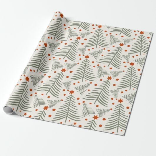 Papier Cadeau Arbre en terre cuite moderne et Noël étoilé (Déroulé)