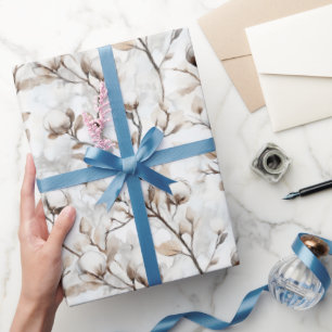 Papier Cadeau Arbre Fleurissant Blanc Romantique Mariage